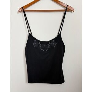 Vintage Esprit de Corp Black Rhinestone Floral Cami Top Small NWT Y2K